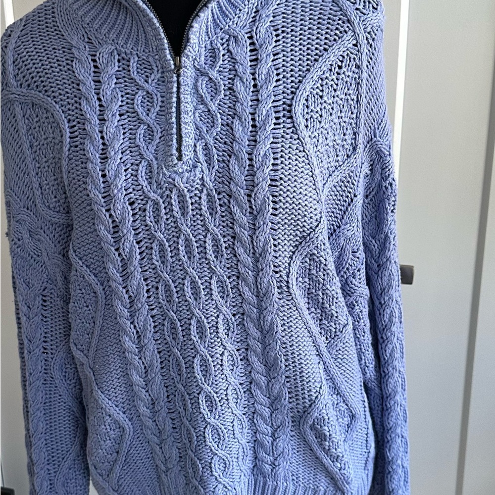 Lucky Brand Women's Blue Cable Knit Zip Up Sweater